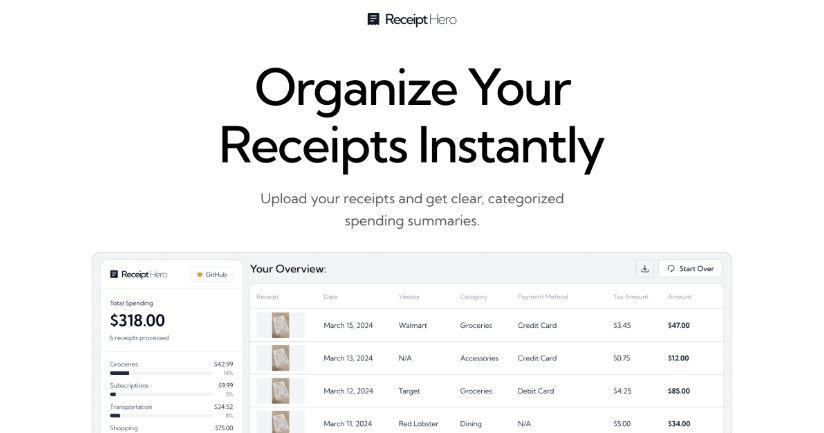ReceiptHero识别收据演示 ReceiptHero:从拍照到财务分析,AI重构个人财务管理的全流程